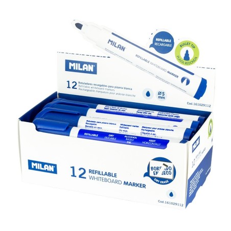 Boîte de 12 feutres Milan rechargeable bleu