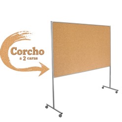 Panel de anuncios en corcho a 2 caras con estructura con ruedas móviles
